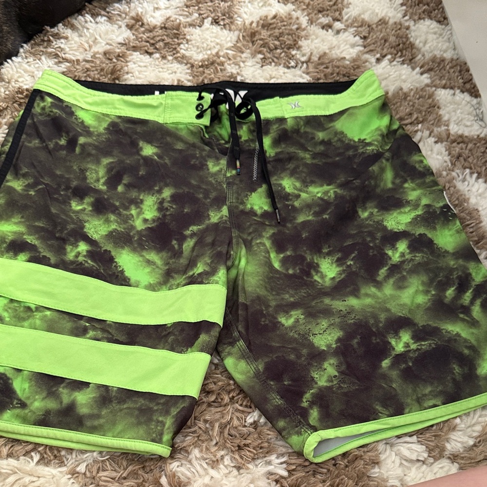 Hurley Neon Green and Black Board Shorts